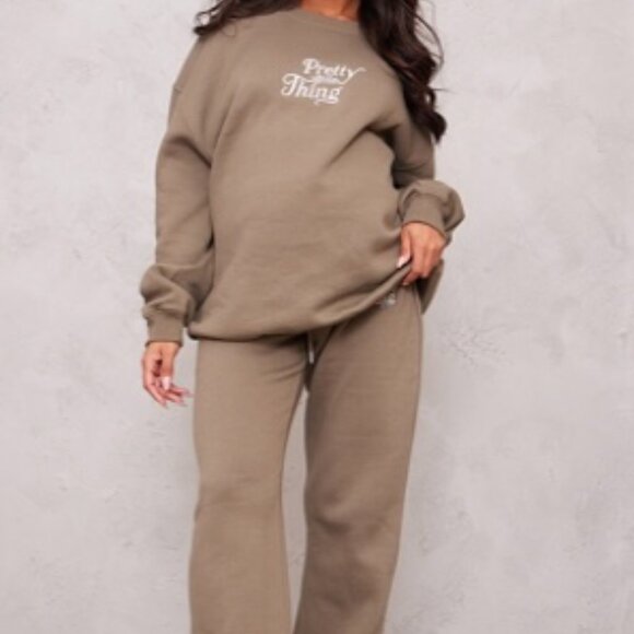 BNWT PLT Maternity Khaki Embroidered Oversized Sweatshirt & Wide Leg Sweats - Picture 2 of 2